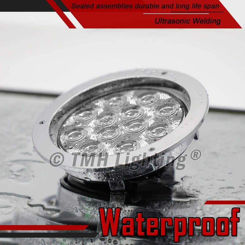 TMH (Pack of 4 Clear Lens Red LED 4 Inch Round Trailer Tail Lights with Chrome Bezel F3 Piranha 12 LED for Truck Bus Lorry Trailer 12V DC - Image 4